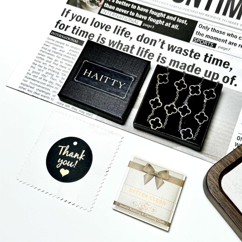 HAITTY 18K Gold Plated Clover Bracelet Set for Women White/Black/Gold/Silver/Green/Pink Adjustable Link Double-Sided Lucky Bracelets Trendy Bracelets Set Jewelry Gifts for Women Men - Image 5